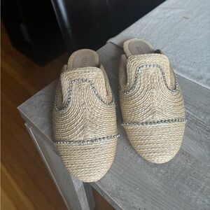 woven flat mules with rhinestones